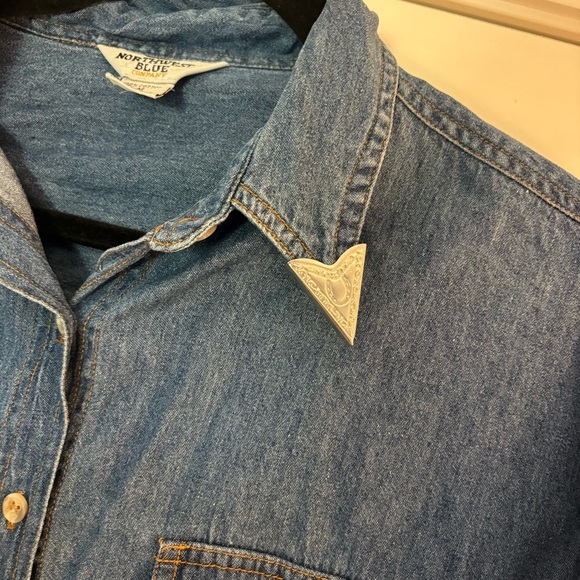 Vintage Western Northwest Blue 100% Cotton Denim Button Down Shirt - Picture 3 of 11